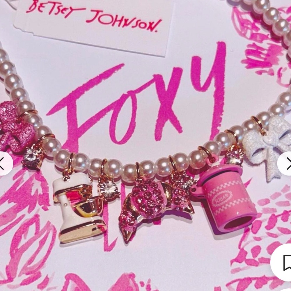 Betsey Johnson/LoveShackFancy Vibes Cakes Pearl Necklace with Charms.